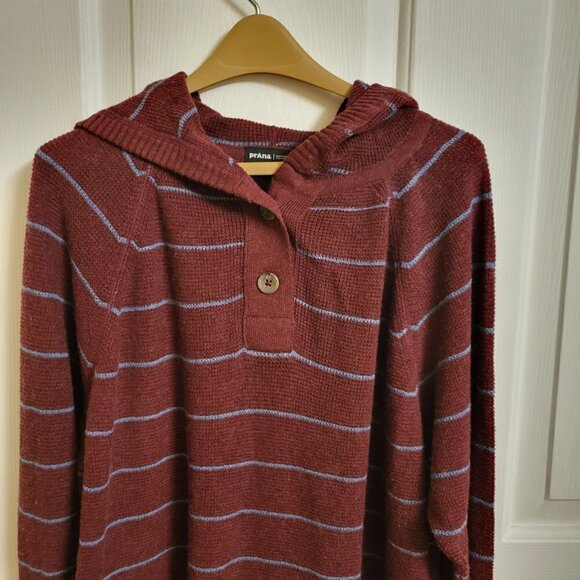 Prana Women's Milani Striped Tunic Hoodie Maroon Stripe Size Medium NWT - Picture 2 of 10